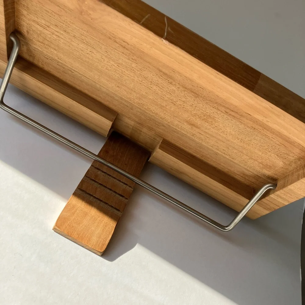 Crate & Barrel FSC Certified Teak Book Holder Wood Cookbook Stand